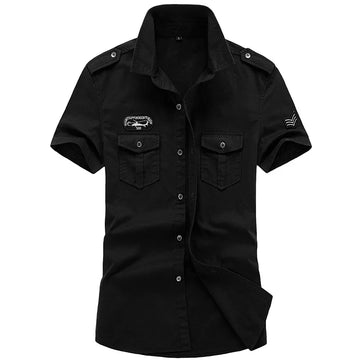 Camisa Masculina Casual de Algodão com Multi Bolsos