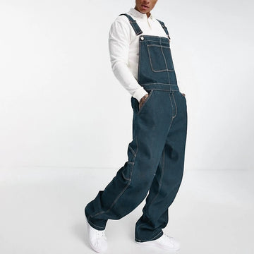 Macacão Masculino Denim Retro com Suspensórios