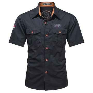 Camisa Militar Masculina de Algodão com Multi Bolsos