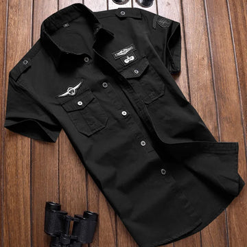 Camisa Militar Masculina Bordada - Estilo Casual