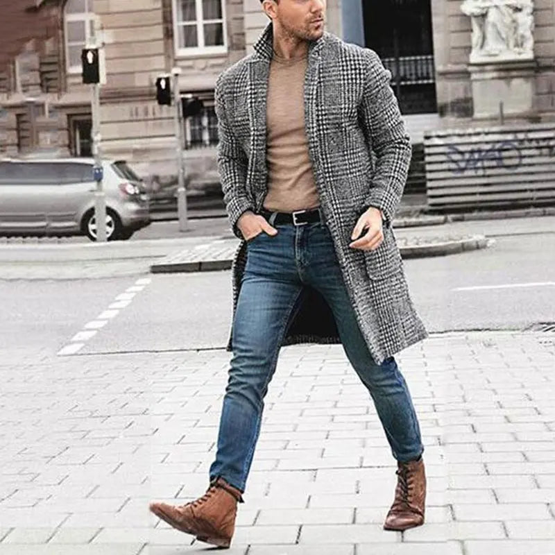 Casaco Longo de Lã Masculino Xadrez - Inverno 2024
