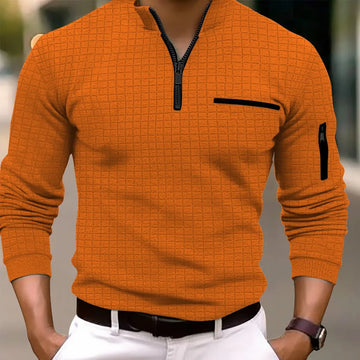 Camisa Polo Masculina Quadriculada com Zíper