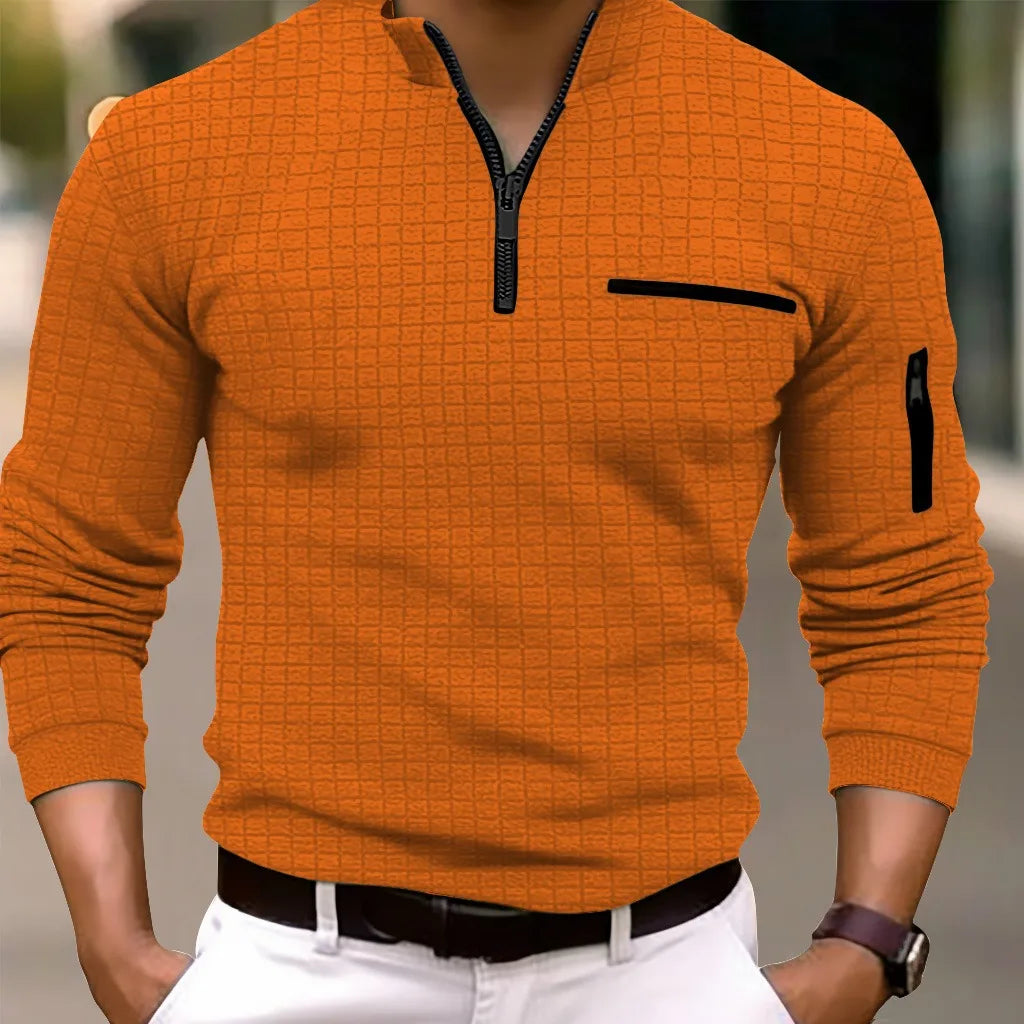 Camisa Polo Masculina Quadriculada com Zíper