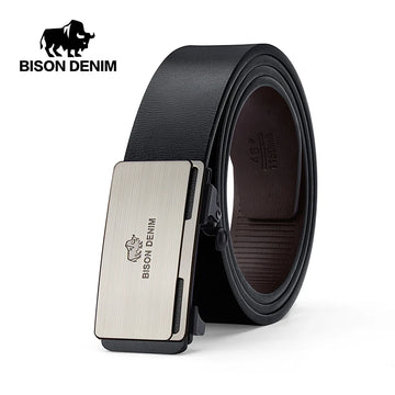 BISONDENIM Men Belts Automatic Buckle Belt Genune Leather High Quality Belt For Men Leather Strap Casual Buises for Jeans N71785
