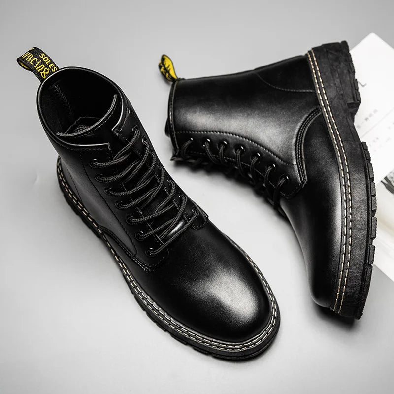 High Top Boots Men's Leather Shoes Fashion Motorcycle Ankle Boots for Men Winter Boots Man Shoes Lace-Up Botas Hombre