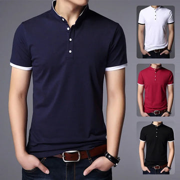 Camiseta Polo Masculina Casual de Algodão Respirável