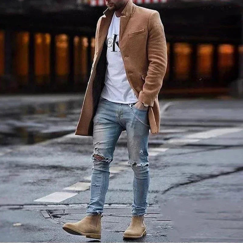 Jaqueta Masculina Longa de Tweed Slim Fit - Inverno