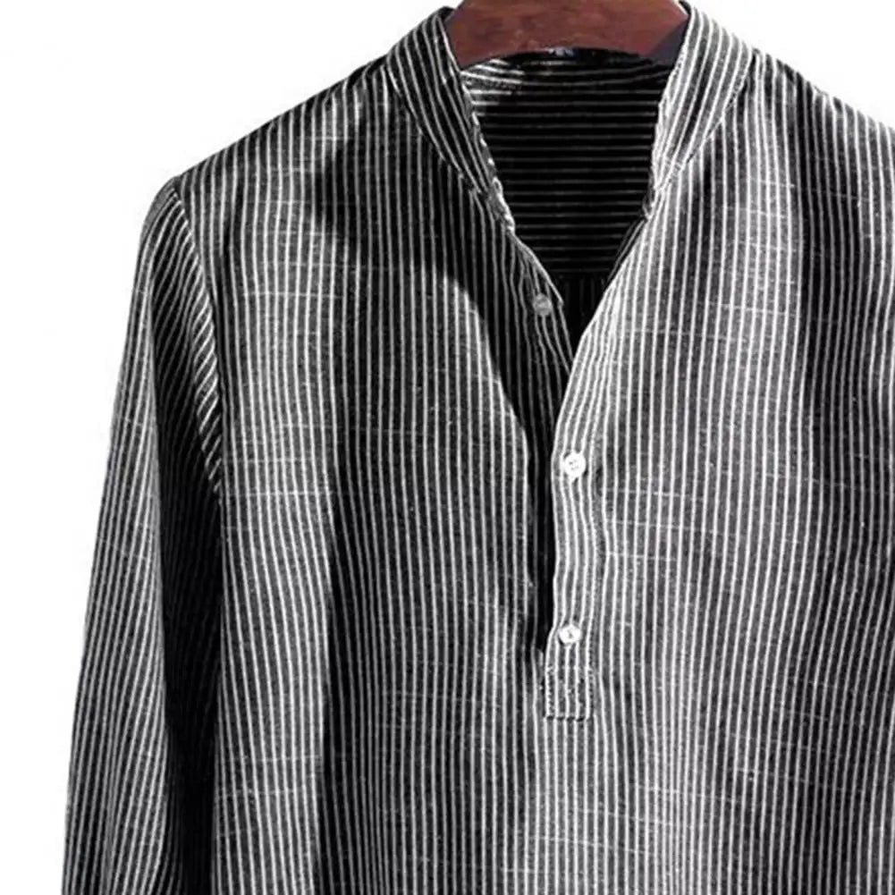 Camisa Masculina Listrada de Linho e Algodão