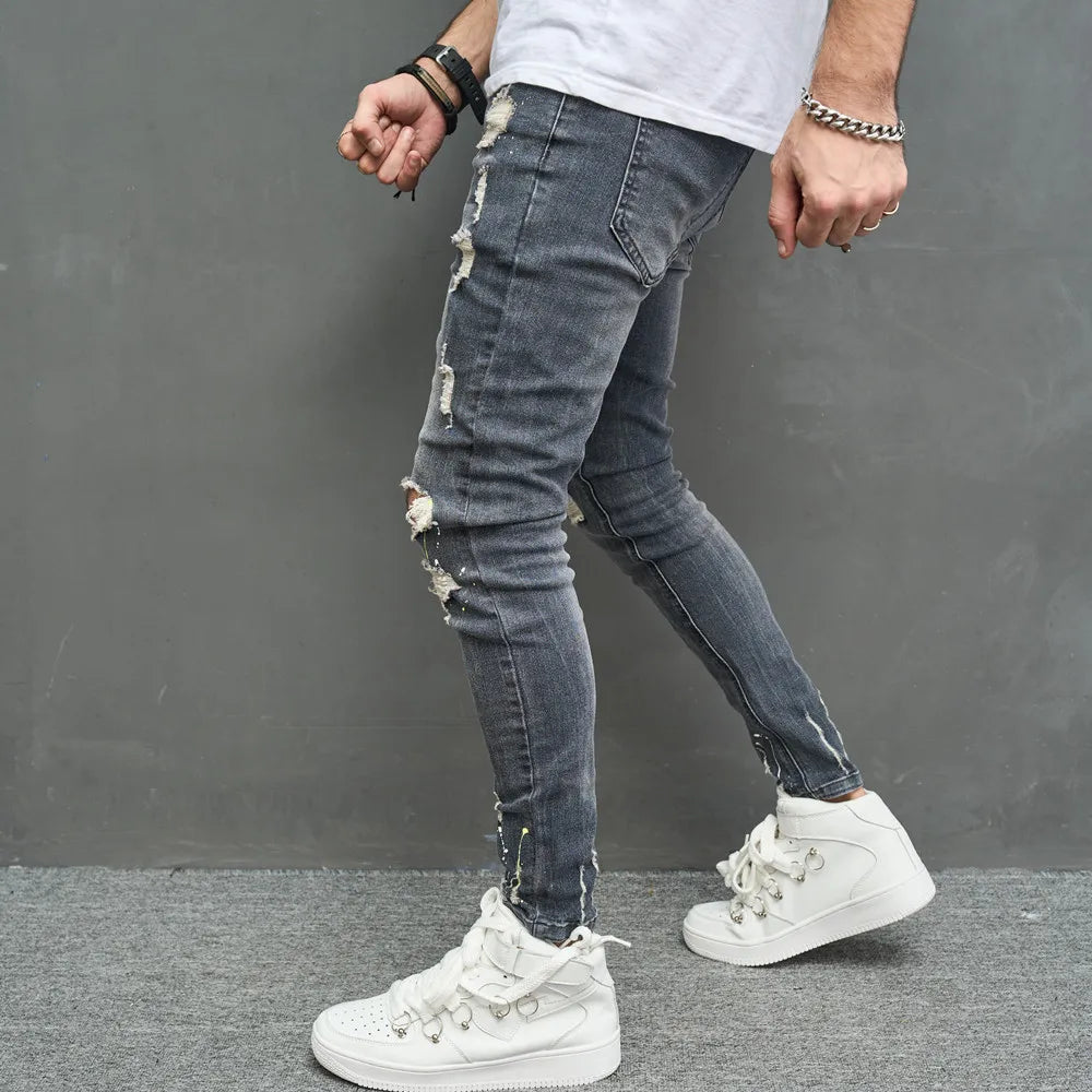 Calça Jeans Skinny Masculina Rasgada Vintage