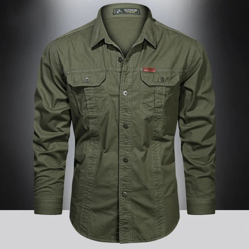 Camisa Masculina de Algodão com Bolsos - Estilo Militar