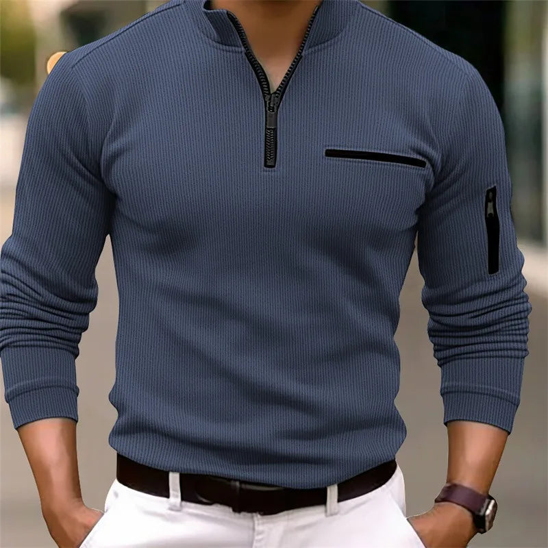 Camisa Polo Masculina Listrada com Zíper - Casual