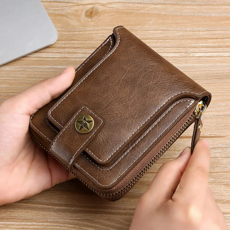 Carteira Masculina Vintage de Couro PU com Zíper