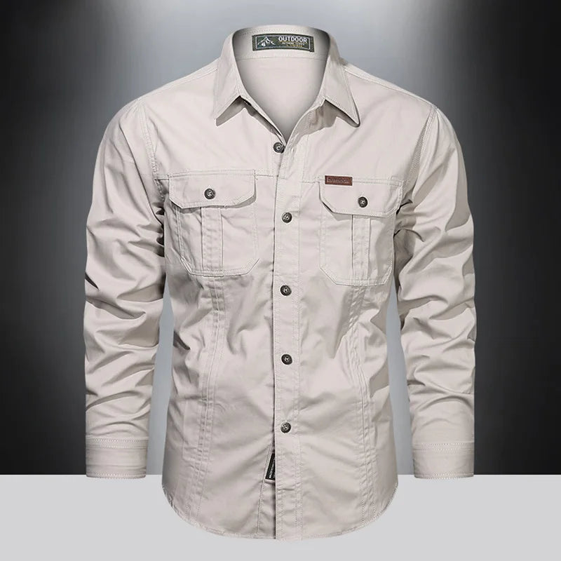 Camisa Masculina de Algodão com Bolsos - Estilo Militar