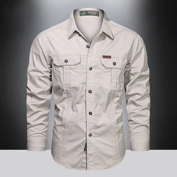 Camisa Masculina de Algodão com Bolsos - Estilo Militar