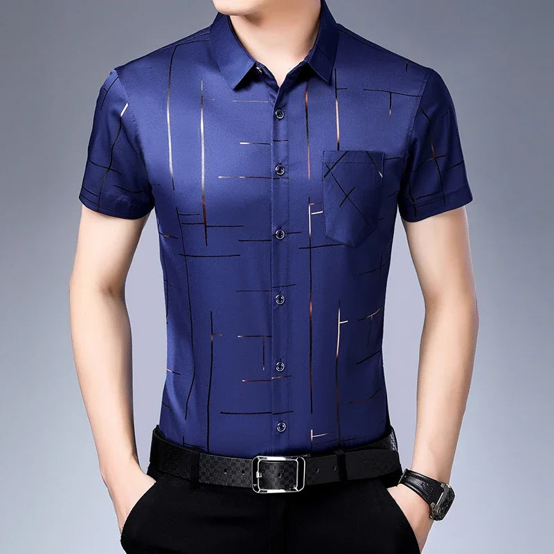 Camisa Masculina Casual Antirrugas de Manga Curta