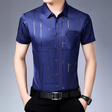 Camisa Masculina Casual Antirrugas de Manga Curta