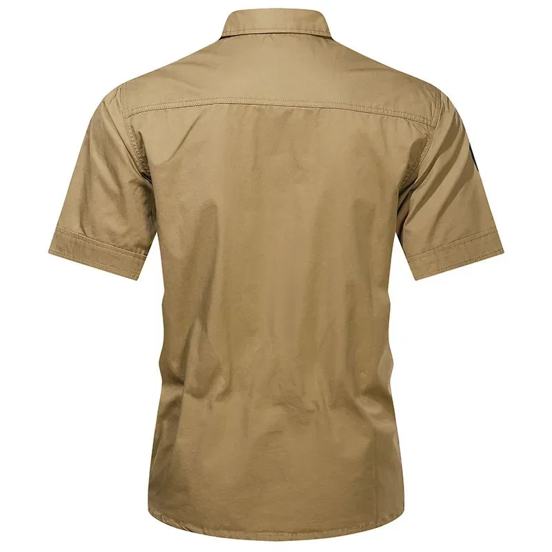 Camisa Militar Masculina de Algodão com Multi Bolsos