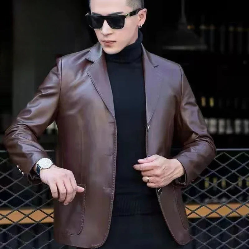 Jaqueta de Couro Slim Fit Masculina