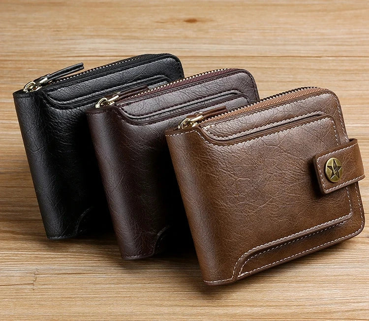 Carteira Masculina Vintage de Couro PU com Zíper