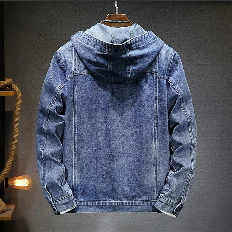 Jaqueta Jeans Masculina com Capuz e Bolsos Grandes
