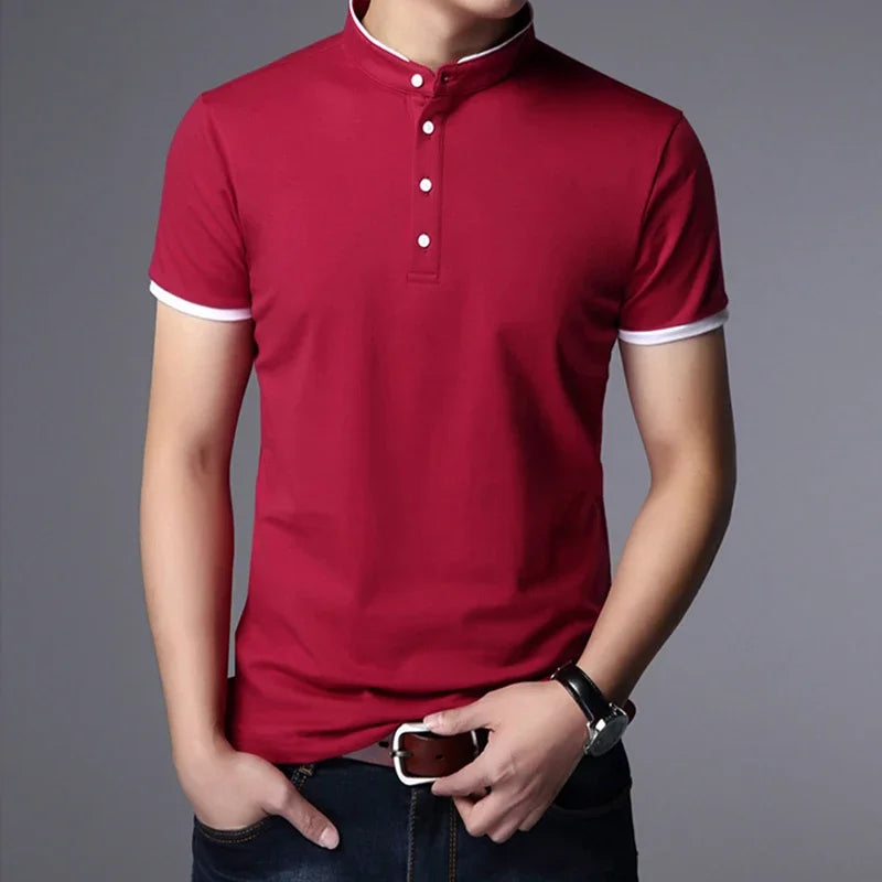 Camiseta Polo Masculina Casual de Algodão Respirável