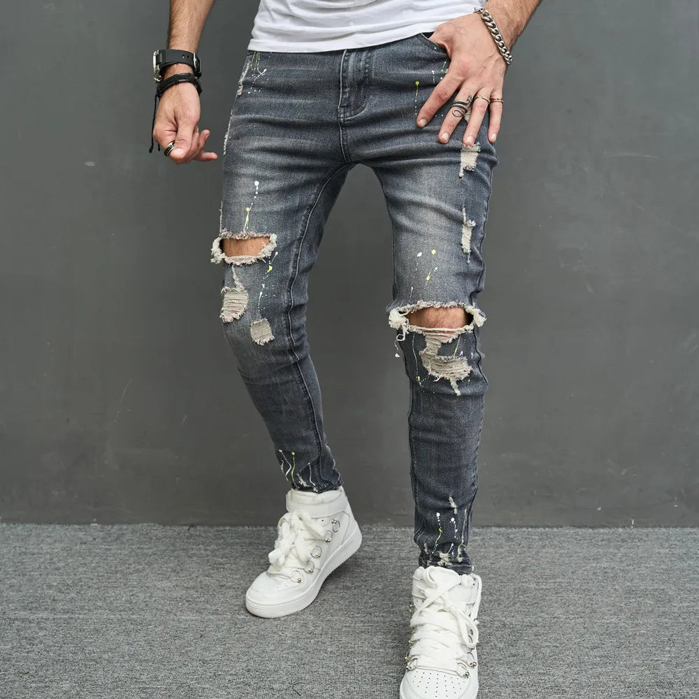 Calça Jeans Skinny Masculina Rasgada Vintage