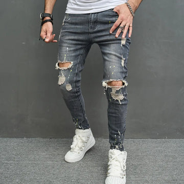 Calça Jeans Skinny Masculina Rasgada Vintage